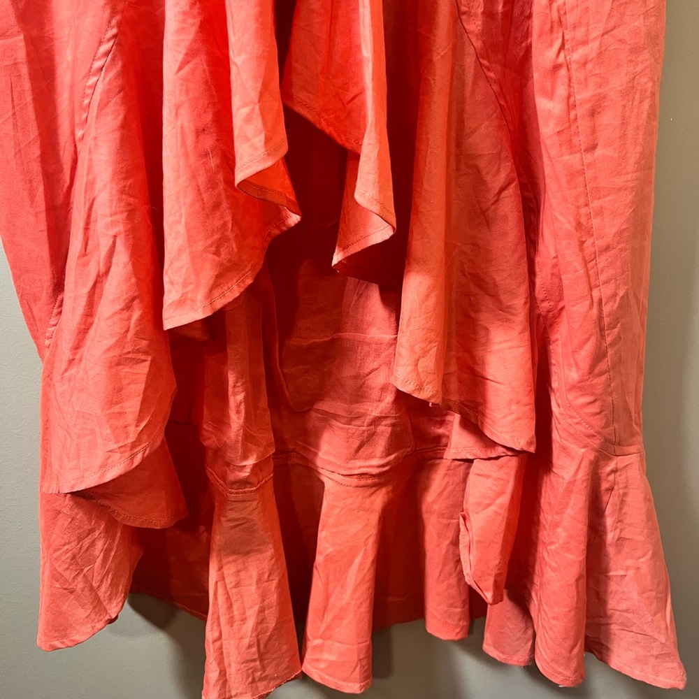 VENUS Coral Ruffle Wrap Maxi Dress High Low Hem Butterfly Sleeves Size 6 Boho - Picture 8 of 10